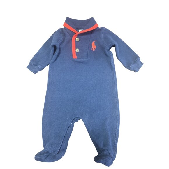 Ralph Lauren 3M Cotton Knit Footed Bodysuit Onesie Cozy Casual - Picture 1 of 5